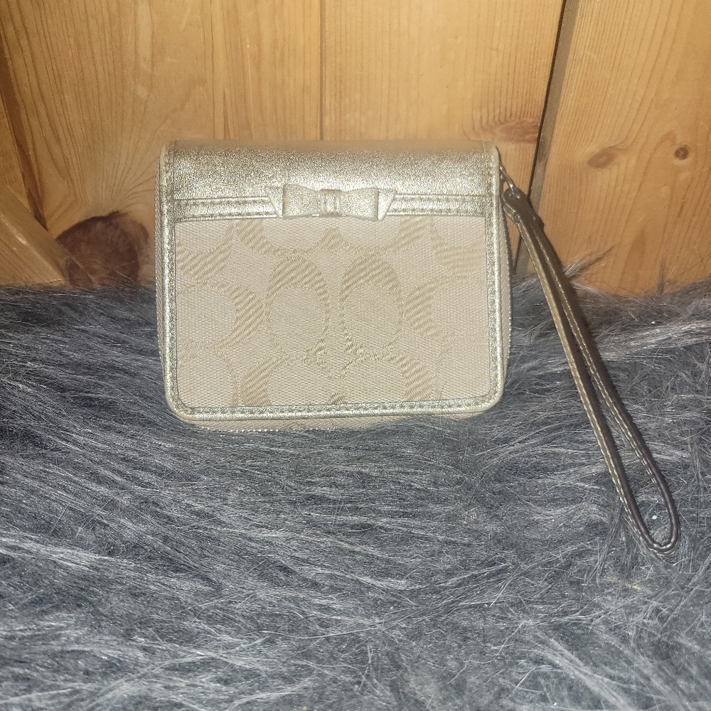 Coach Zip Around Wallet Metallic Wristlet